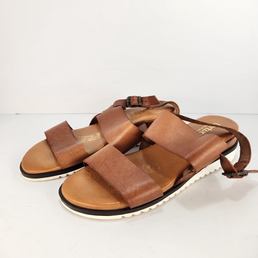 Bertuchi Women's Double Band‎ Brown Leather Ankle Strap Sandals Size 7.5